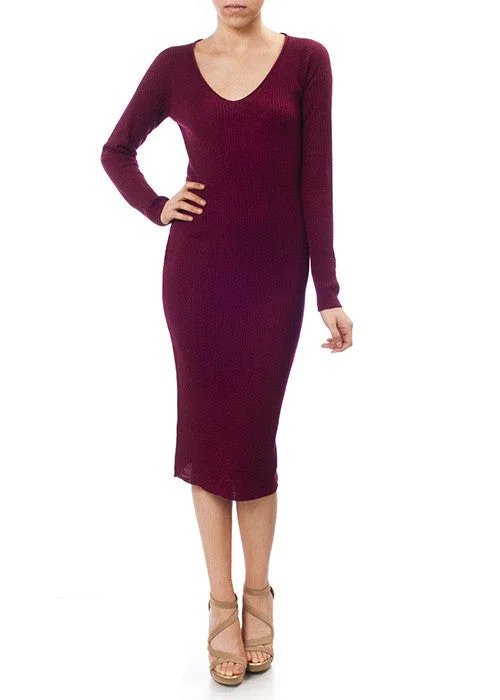 Plus Size Women's Embroidered Sweaters in Ethnic StylesV-Neck Sheer Ribbed Knit Long Sleeve Sweater Dress MK8007 (S-L)