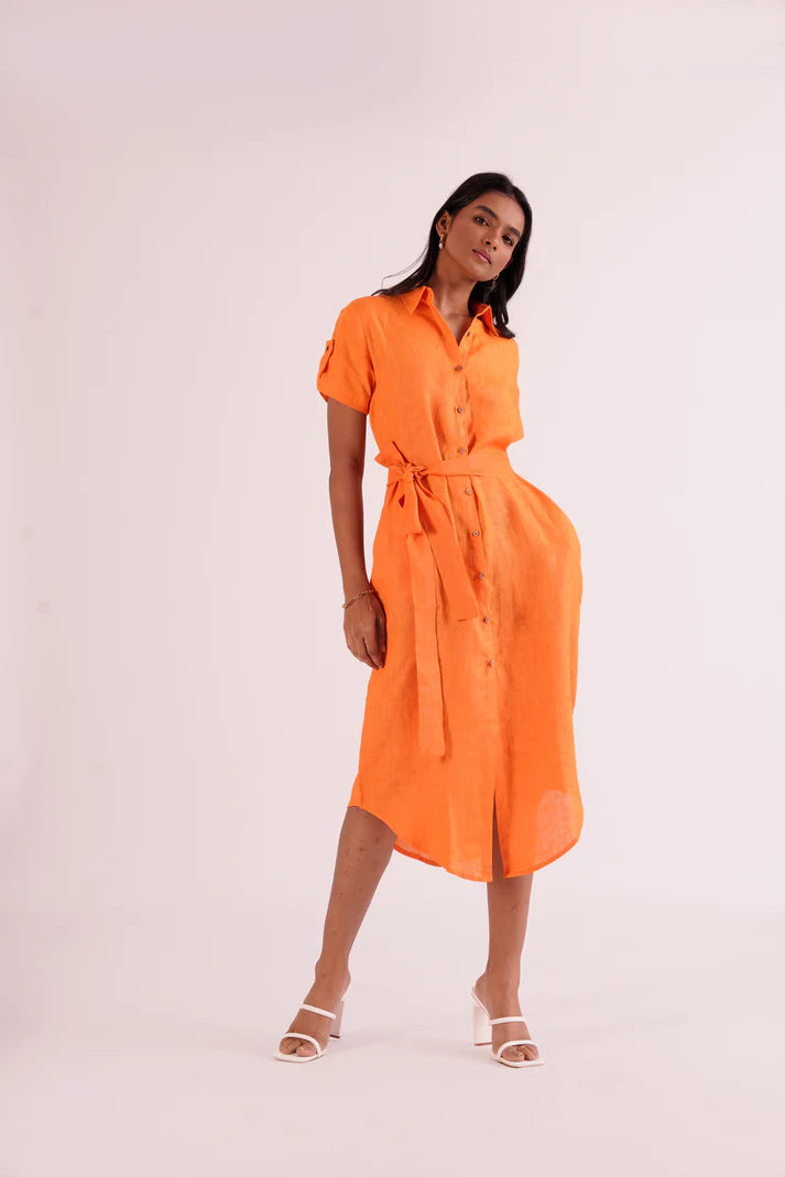 Lace - Embellished Women Dress for an Elegant and Sophisticated AppearanceClassic loose fit Summer Linen shirt dress.