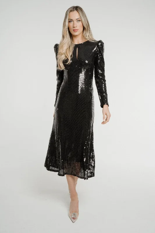 Wrap - Style Women Dress with Adjustable Fit for All Body TypesAria Sequin Midi Dress In Black