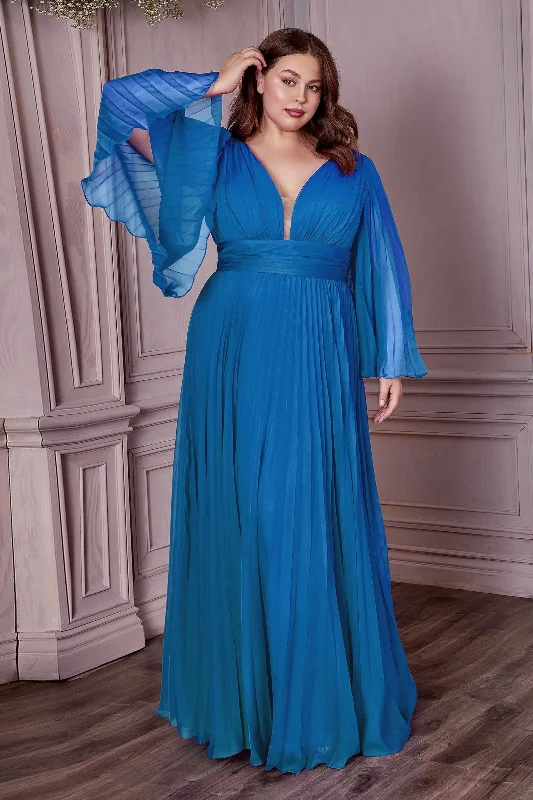 Pleated Women Dress with a Timeless and Elegant TextureCinderella Divine CD242C Teal 18 Sale