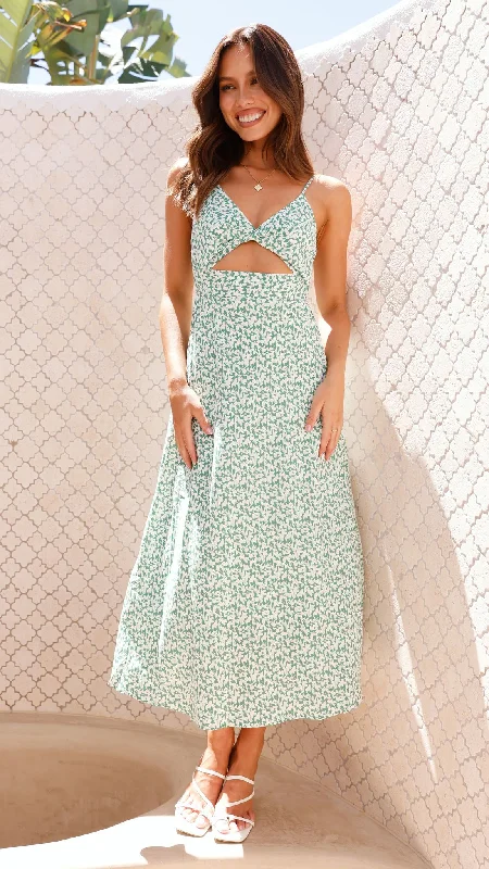 Maxi Women Dress with Floral Print for a Bohemian VibeDelilah Midi Dress - Sage Floral