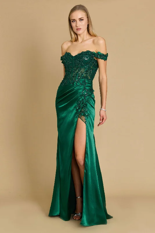 Empire Waist Women Dress to Accentuate the Bust and Conceal the WaistFitted Corset Off the Shoulder Formal Prom Dress Emerald