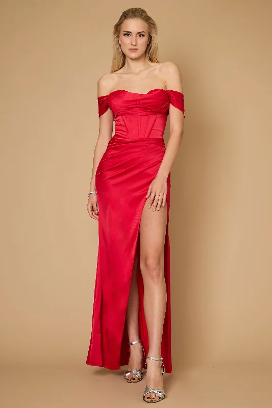 Mermaid - Style Women Dress with a Fitted Silhouette for Special OccasionsDylan & Davids Long Formal Corset Satin Evening Dress Red