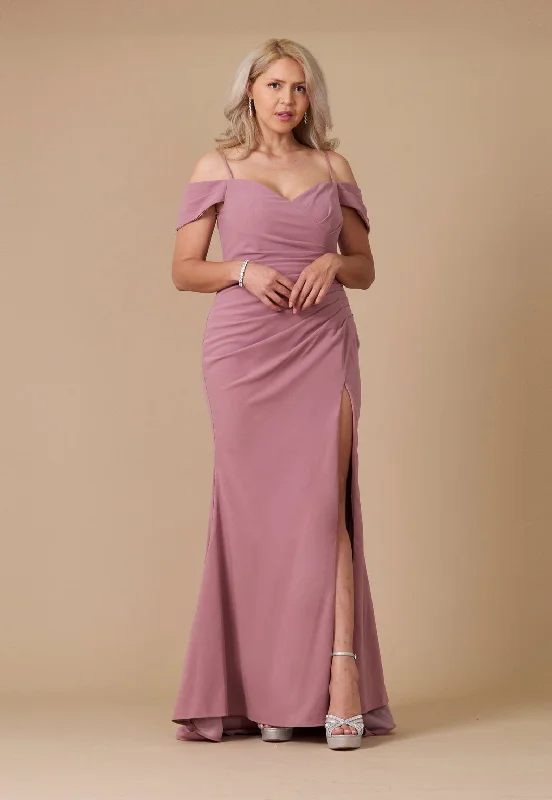 Sleeveless Women Dress in Bright Colors for Summer PartiesDylan & Davids Long Formal Off The Shoulder Wrap Evening Dress Mauve