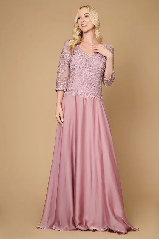 Pleated Women Dress with a Timeless and Elegant TextureDylan & Davids Long Sleeve Formal Mother of the Bride Lace Dress