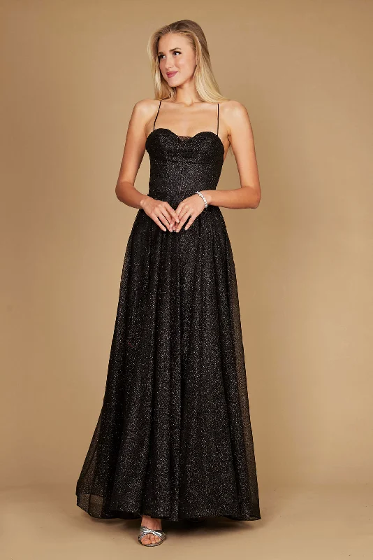 Long - Sleeve Women Dress in Velvet for a Luxurious Winter LookDylan & Davids Long Sparkling Cowl Corset Prom Dress Black