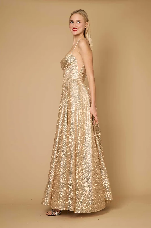 Off - the - Shoulder Women Dress for a Romantic and Feminine LookDylan & Davids Long Sparkling Cowl Corset Prom Dress Gold