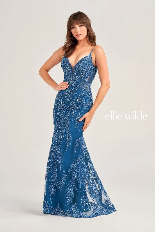 Mini Women Dress with a Short Hem for a Young and Trendy StyleEllie Wilde EW35095 Long Formal Fitted Sequin Prom Gown