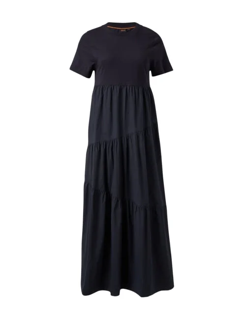 Plus Size Women Dress with a Flattering A - Line Cut for Comfort and StyleEnsi Black Tiered Cotton Dress