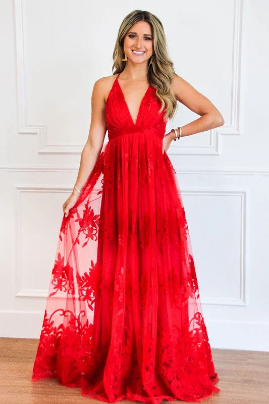 Off - the - Shoulder Women Dress for a Romantic and Feminine LookHere Comes the Bride Maxi Dress: Red