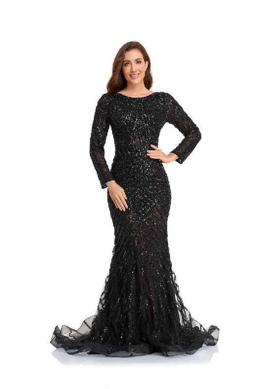 Sheath Women Dress with a Tailored Fit for a Professional LookHigh Couture NR2229 Long Sleeve Beaded Formal Dress