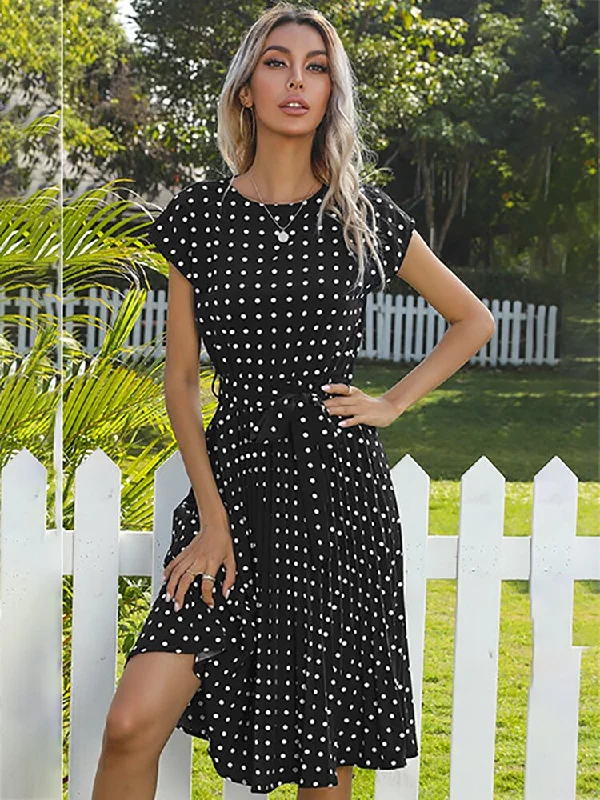 Shift Women Dress with a Simple and Classic Design for Everyday WearJessie Summer Polka Dot Short Sleeve Midi Dress