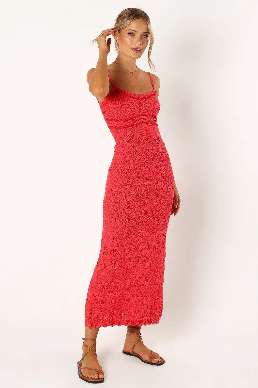 Empire Waist Women Dress to Accentuate the Bust and Conceal the WaistLandon Midi Dress - Red Pink