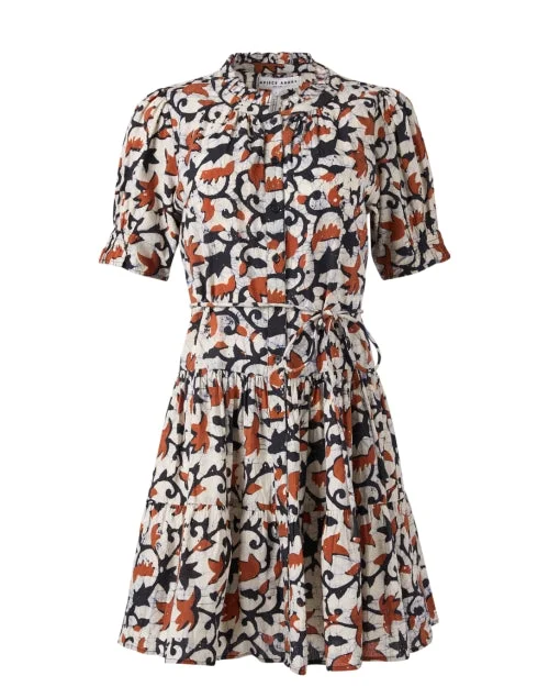 Long - Sleeve Women Dress in Velvet for a Luxurious Winter LookLas Alturas Navy and Orange Print Dress