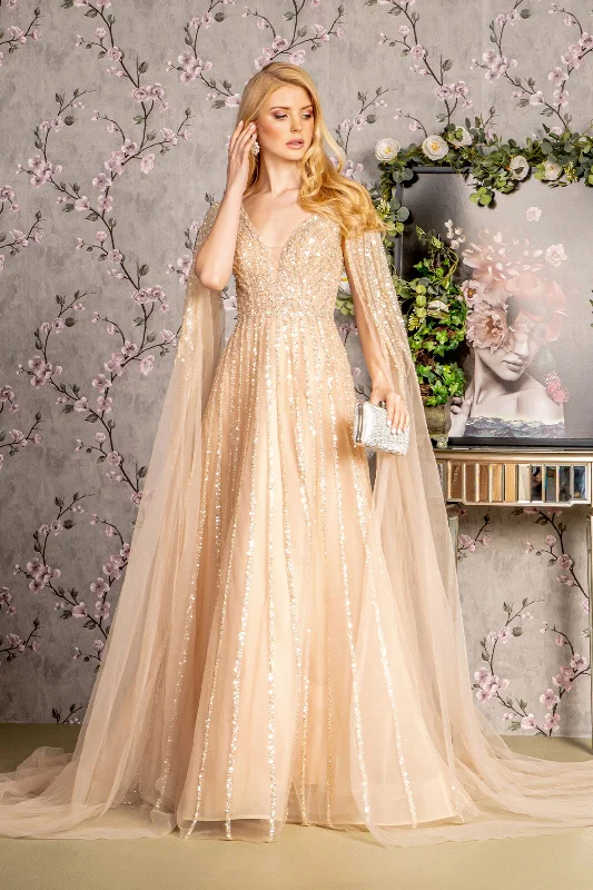 Lace - Embellished Women Dress for an Elegant and Sophisticated AppearanceLong Mother of the Bride Cape Dress