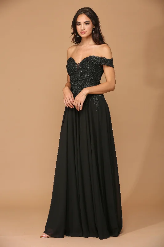 Ball Gown Women Dress with a Full Skirt for a Princess - like LookLong Off Shoulder Formal Chiffon Evening Dress Sale