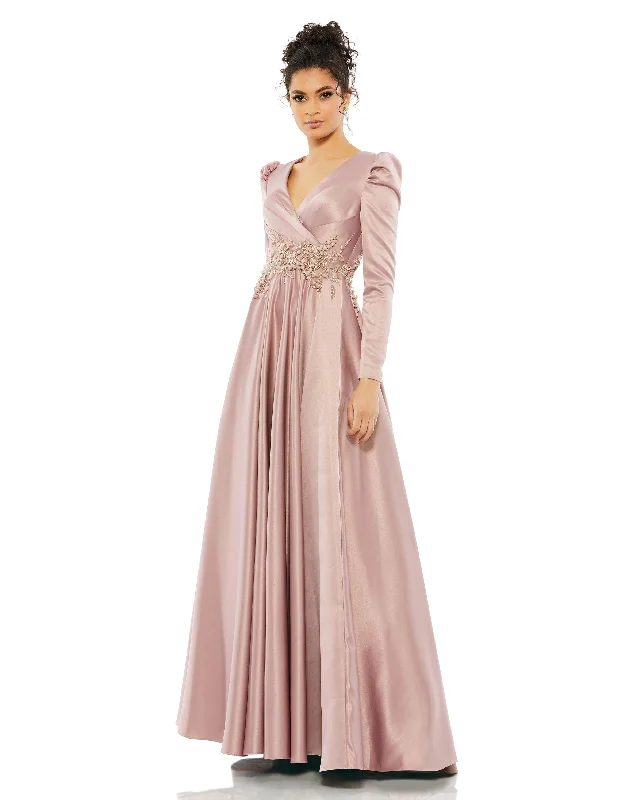 Pleated Women Dress with a Timeless and Elegant TextureMac Duggal 11221 Long Sleeve Formal Beaded Dress