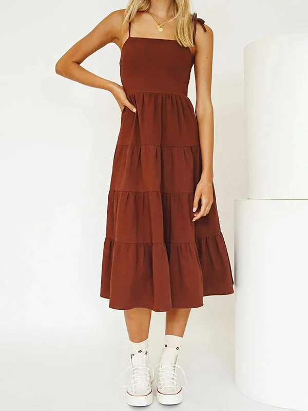 Halter Neck Women Dress to Show Off the Shoulders and NecklineSolid Ruffle Hem Midi Dress