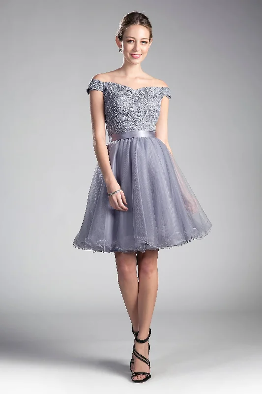 Ruffled Women Dress with Multiple Layers for a Playful and Girly StyleCinderella Divine CD1021 Prom Short Off Shoulder Homecoming Lace Cocktail Dress