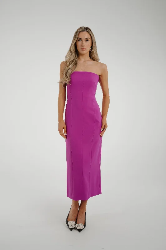 Plus Size Women Dress with a Flattering A - Line Cut for Comfort and StylePia Strapless Midi Dress In Magenta