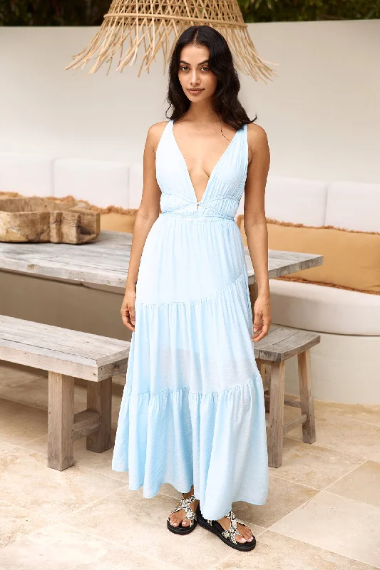 Backless Women Dress for a Sexy and Alluring Look at Evening EventsPure Delights Maxi Dress Blue