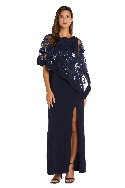 Strapless Women Dress with a Built - in Bra for Comfort and SupportR&M Richards 2551 Long Sequin Mother of the Bride Poncho Dress