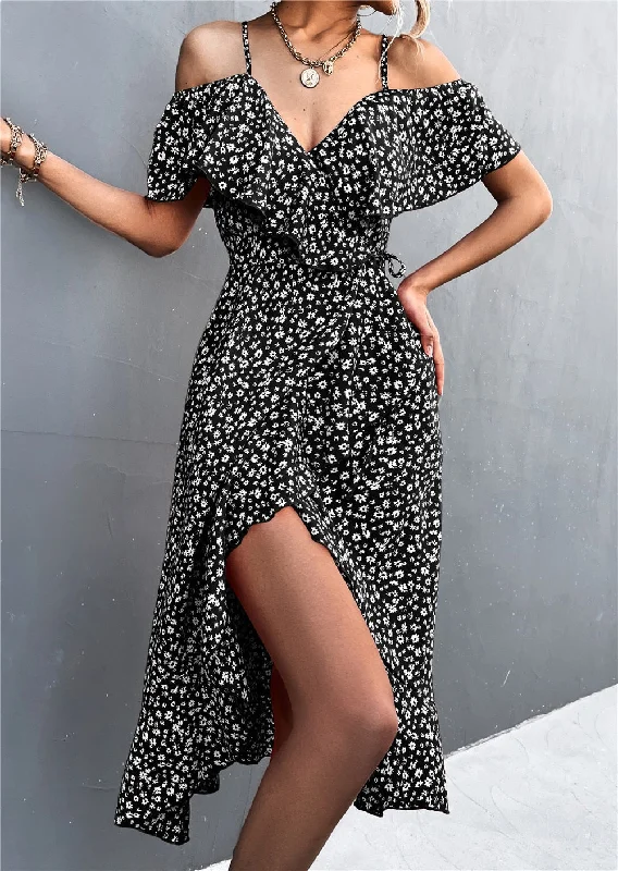 Ruffled Women Dress with Multiple Layers for a Playful and Girly StyleRita Floral Backless Ruffle Slit Midi Dress