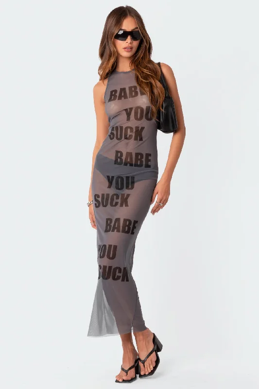 Shift Women Dress with a Simple and Classic Design for Everyday WearBabe Sheer Mesh Maxi Dress