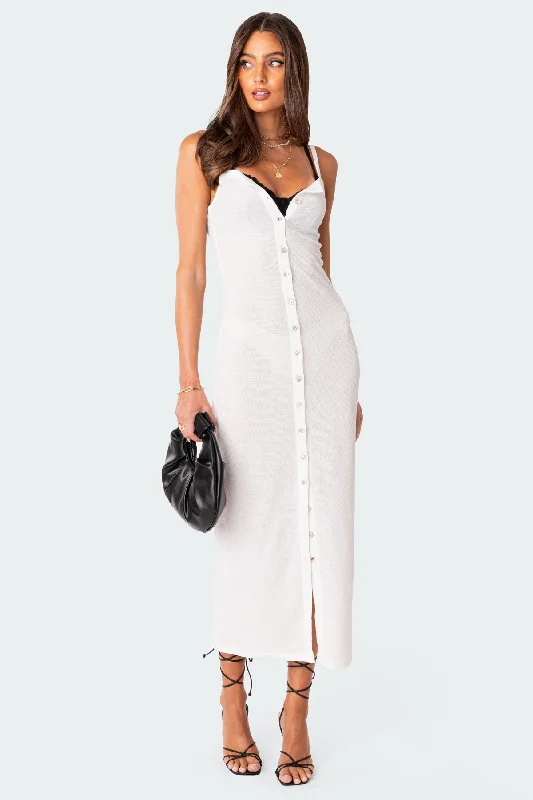 Ruffled Women Dress with Multiple Layers for a Playful and Girly StyleSable Sheer Button Up Maxi Dress