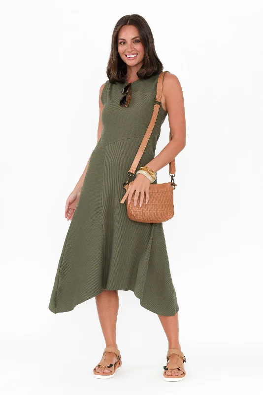 Empire Waist Women Dress to Accentuate the Bust and Conceal the WaistSafia Khaki Cotton Rib Dress