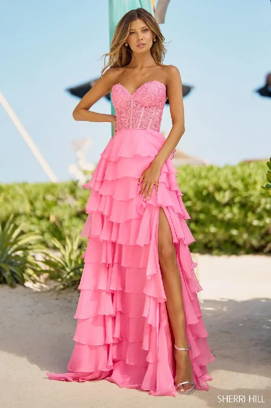 Mermaid - Style Women Dress with a Fitted Silhouette for Special OccasionsSherri Hill Ruffle Corset Prom Dress 56162 - B