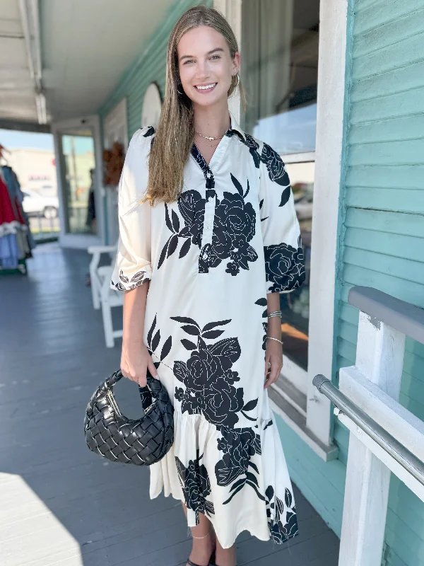 Pleated Women Dress with a Timeless and Elegant TextureThe Keilie Printed Midi Dress-Cream