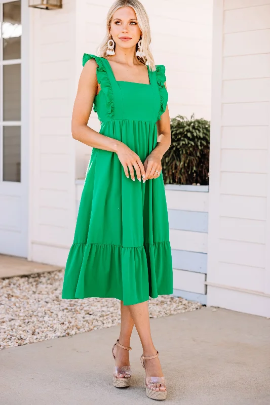 Mini Women Dress with a Short Hem for a Young and Trendy StyleWhat You're Looking For Green Ruffled Midi Dress