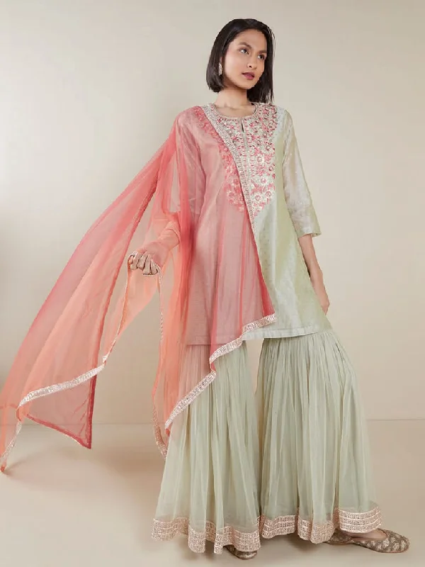 Solid Color Women Shorts in Bright Hues for a Bold StatementVark Sage Green Straight Kurta and Sharara Set