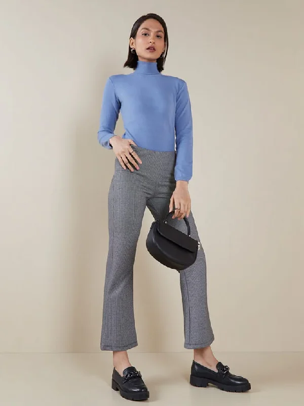 High - Waisted Women Shorts for a Retro and Flattering LookWardrobe Blue Turtle-Neck Knitted Top