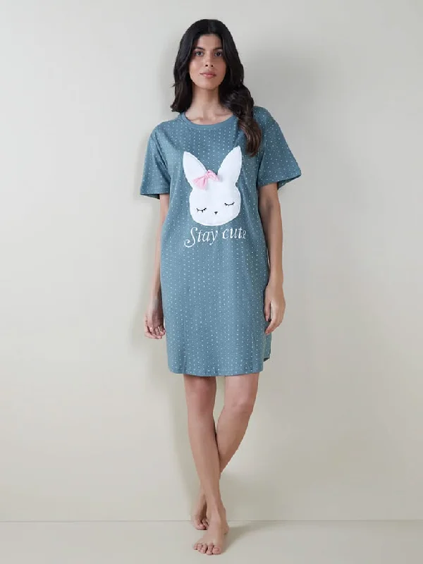 Belted Women Shorts to Enhance the WaistlineWunderlove Green Bunny Design Nightdress