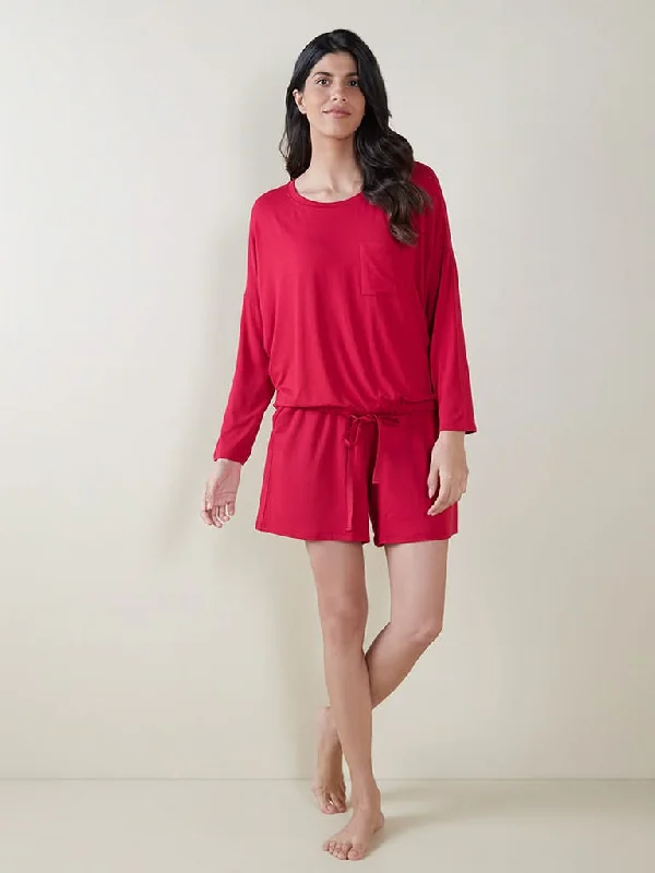 Twill Women Shorts with a Smooth Texture and DurabilityWunderlove Red Full-Sleeved T-Shirt