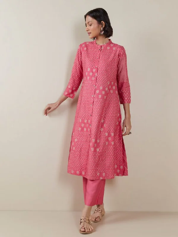 Tie - Waist Women Shorts for a Customizable FitZuba Pink Printed A-line Kurta