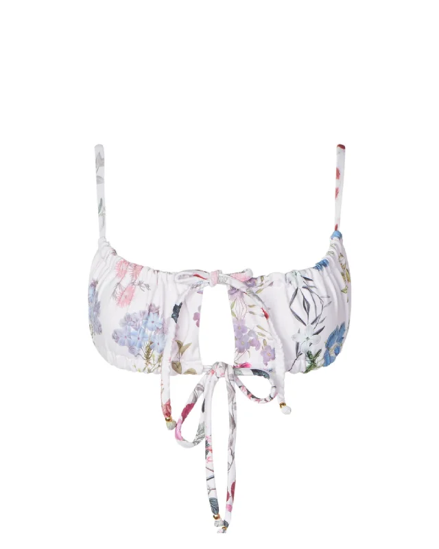 Sports bikini for high - intensity water activities like surfingRuched White Floral Alice Bikini Top