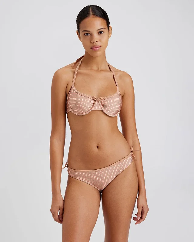 Lace - trimmed bikini for an elegant and romantic touchSydney Top Taupe Polka Dot