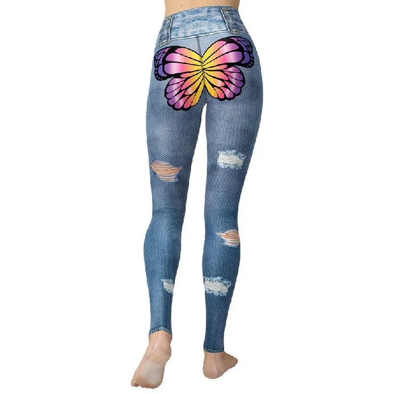 Butterfly Denim Print Yoga Leggings