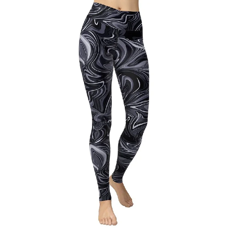 Dark Monochrome Marble Yoga Leggings