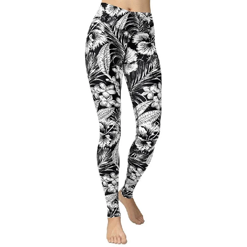 Monochrome Floral Yoga Leggings