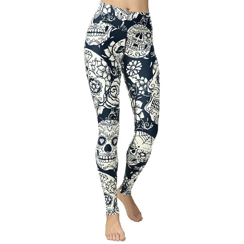 Navy Blue Skull Yoga Leggings