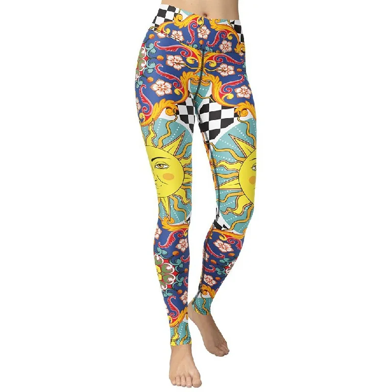 Psychedelic Sun Print Yoga Leggings