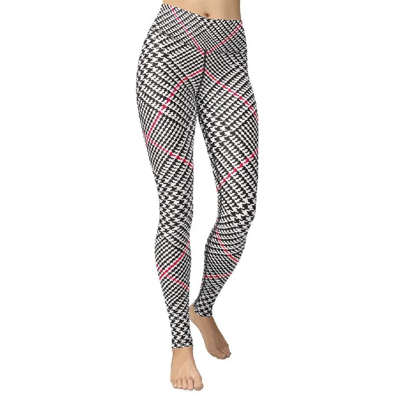 Red Houndstooth Plaid Yoga Leggings