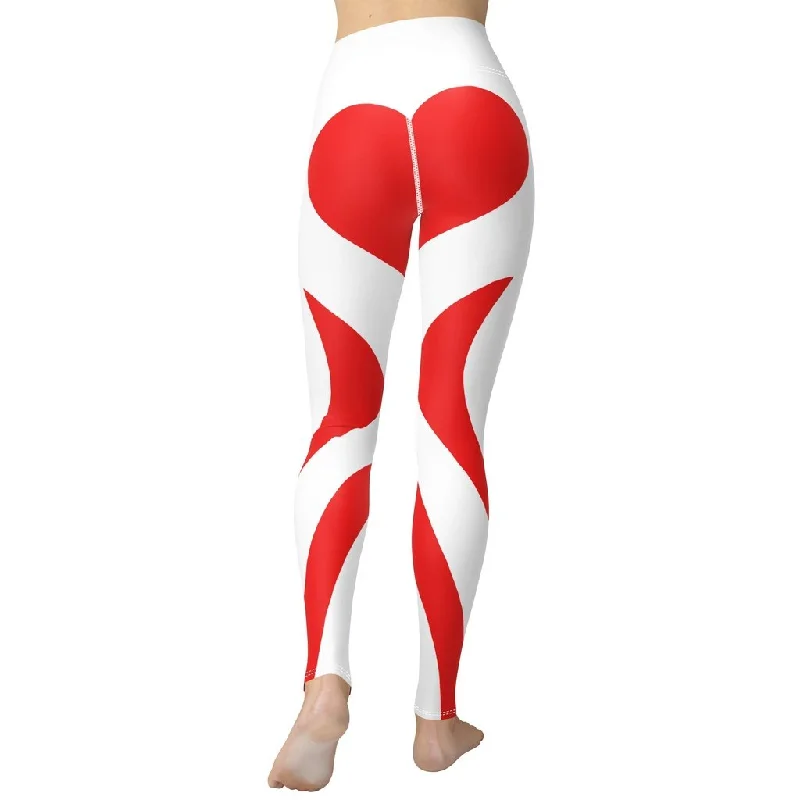 Red & White Heart Shaped Yoga Leggings