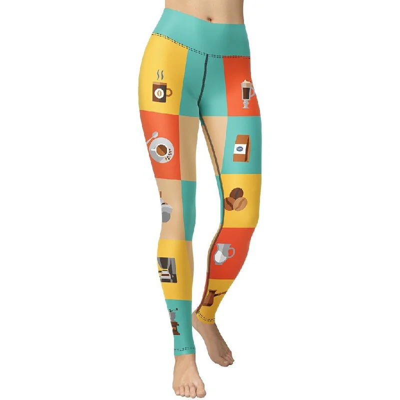 Retro Color Block Coffee Yoga Leggings