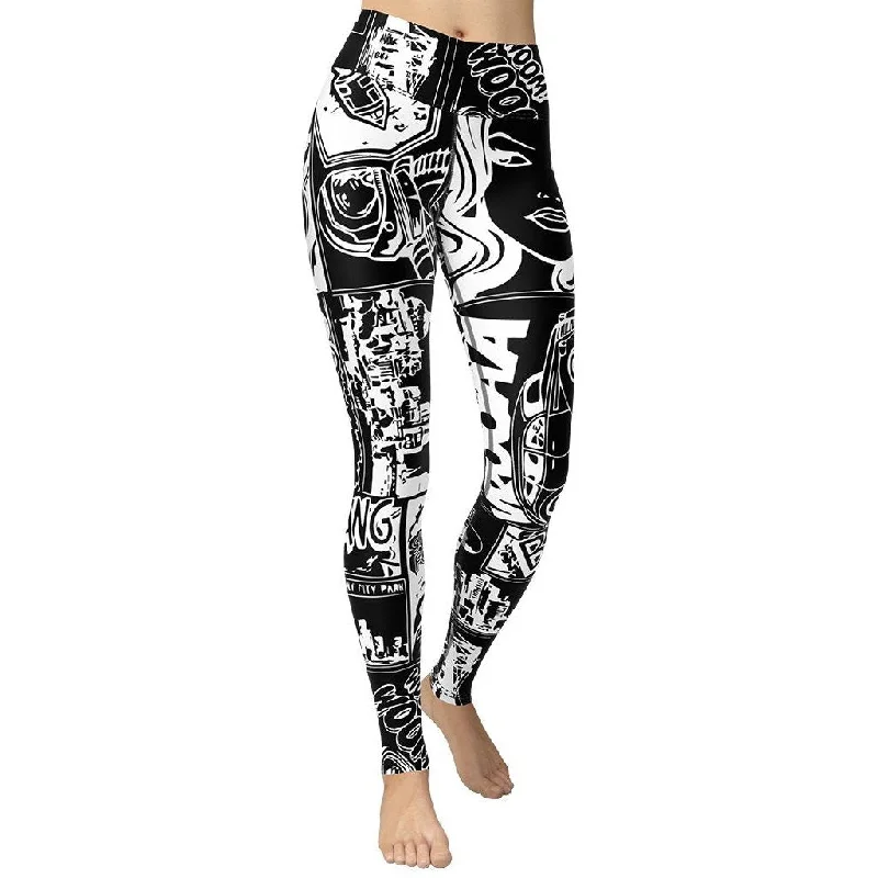 White & Black Comic Book Yoga Leggings